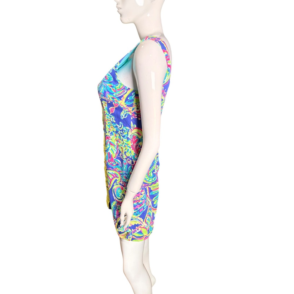 Lilly Pulitzer Multicolor neon Delia Paisley Lace Trim Cotton Shift Dress  6 - Picture 5 of 8
